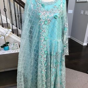 Brand new Pakistani beautiful turquoise dress pishwas trousers blue size 8 10